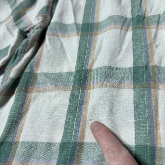 Bogari Studio Mens M Linen Windowpane Plaid Short Sleeve Button Down Shirt - Picture 11 of 14